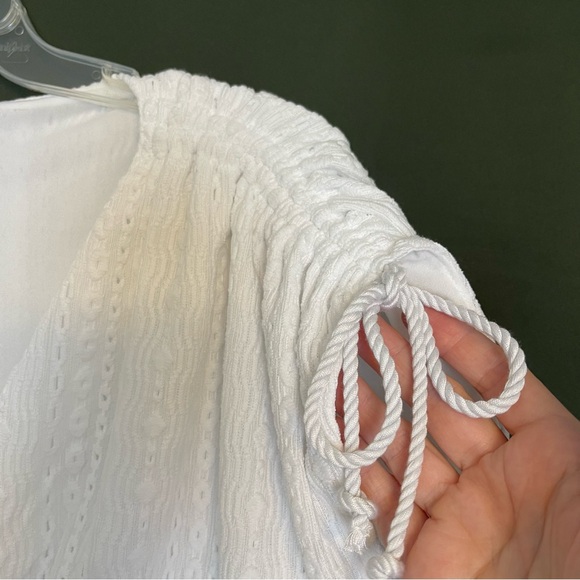 NWT LOFT S White Textured V Neck Romantic Prairie Cottagecore Boho Hippie Dainty - Picture 5 of 15